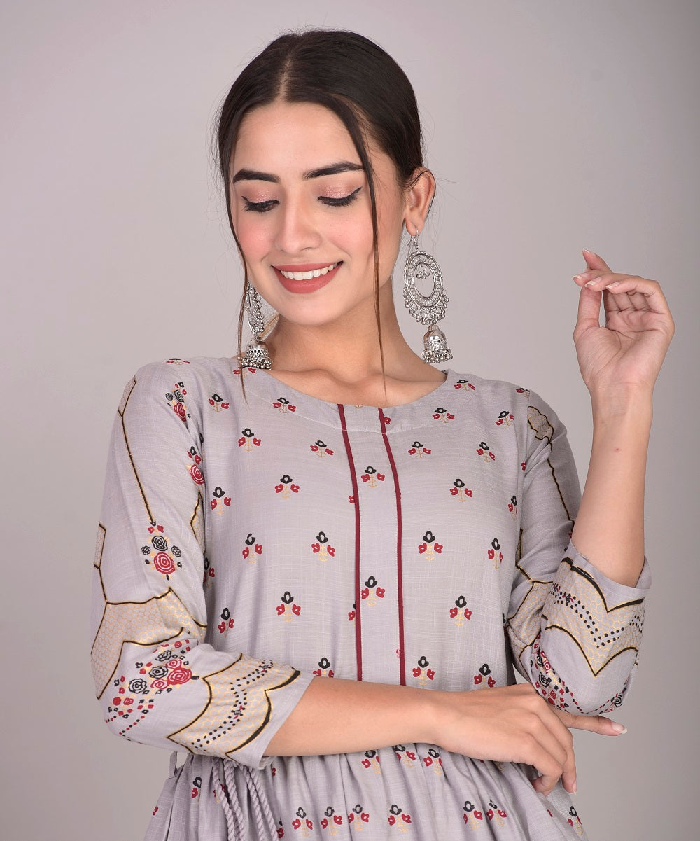 Buy SHOWOFF Beige Cotton Embroidered Ankle Length A Line Kurta for Women  Online @ Tata CLiQ